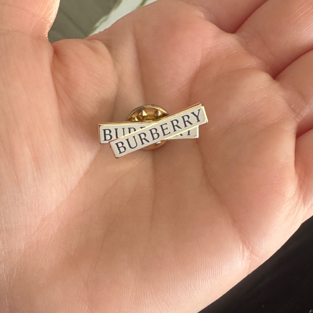 Burberry White Enamel and Gold Logo Pin